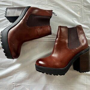 Ankle Brown Leather Heeled Boots